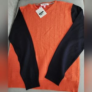 Boys Isaac Mizrahi size 12/14 light sweater. Brand new. NWTs. Orange/navy.